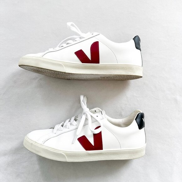 VEJA Esplar Leather Low-top Sneakers In White/marsala/black - Picture 1 of 5